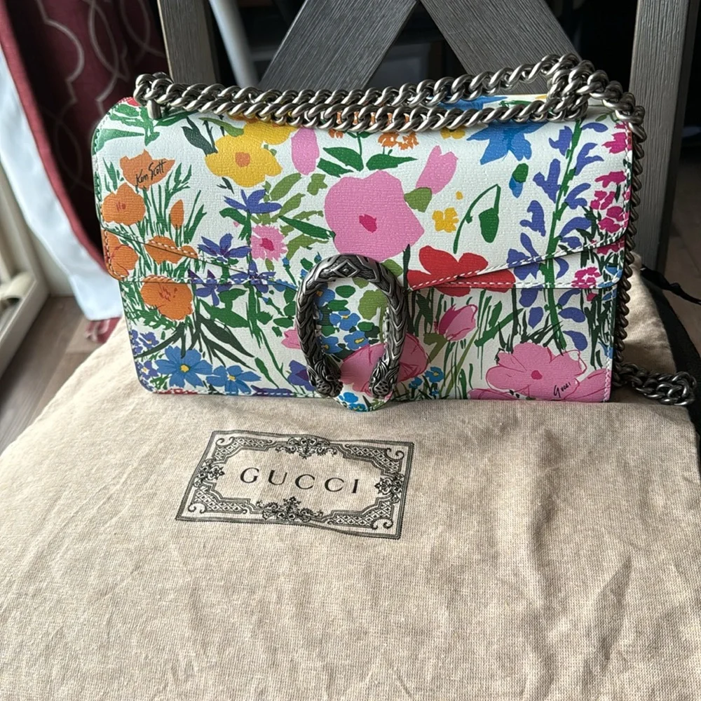 GUCCİ x Kent  Scott Dionysus Medium Floral Leather Shoulder Bag NWOT Full Set - Picture 2 of 9